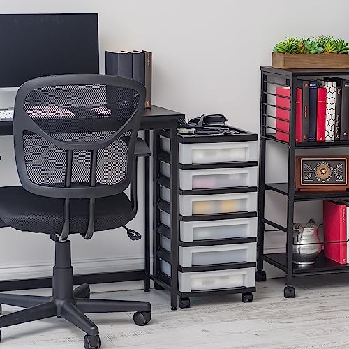 IRIS USA 4-Drawer Plastic Rolling Storage Cart with Wheels, Black/Pearl E270856