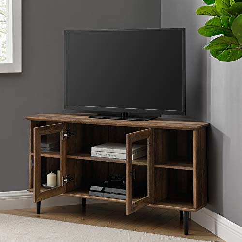 Walker Edison Modern Wood Corner TV Stand with Glass Doors, 48 Inch, Rustic Oak Y4496