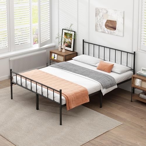 Full Bed Frame Metal Platform Bed with Steel Slat Support F6304