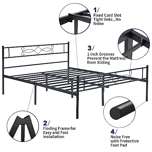 VECELO Full Size Metal Platform Bed Frame with Headboard Y375294