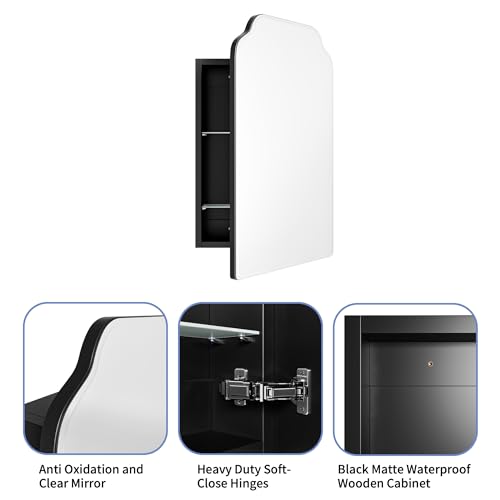 Victorian-Style Recessed Bathroom Medicine Cabinet with Curved Mirror, Black Q2686