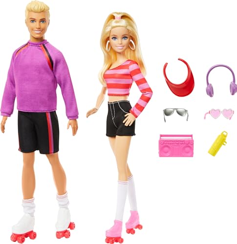 Barbie Fashionistas Set with 2 Dolls & 6 Accessories, Ken Roller-Skating Dolls, 65th Anniversary Collectible E84935