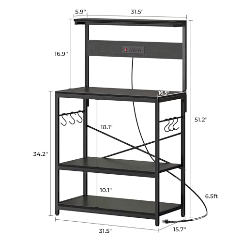 SUPERJARE Kitchen Bakers Rack with Power Outlet, Coffee Bar Table, Rustic Brown W637