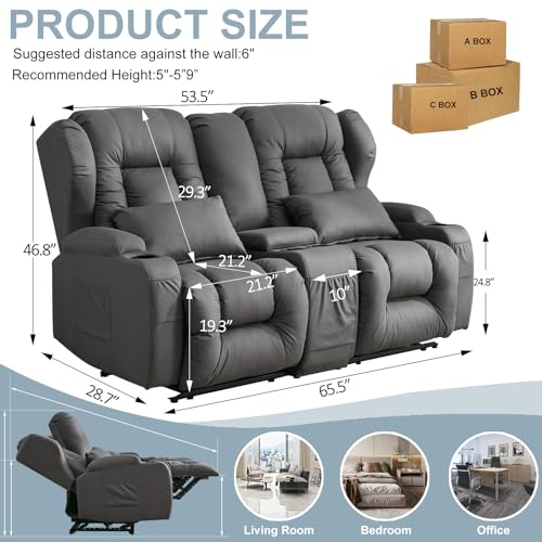 SAMERY 65.5" RV Loveseat Recliner with Console, Beige M86126