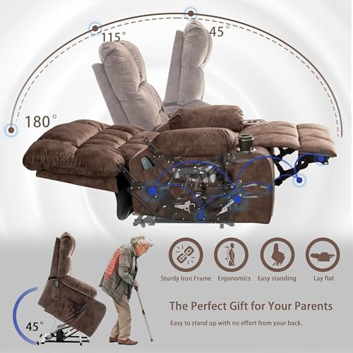 Lift Chair Recliner with Massage and Heat, Heavy Duty for Seniors, Brown V12888