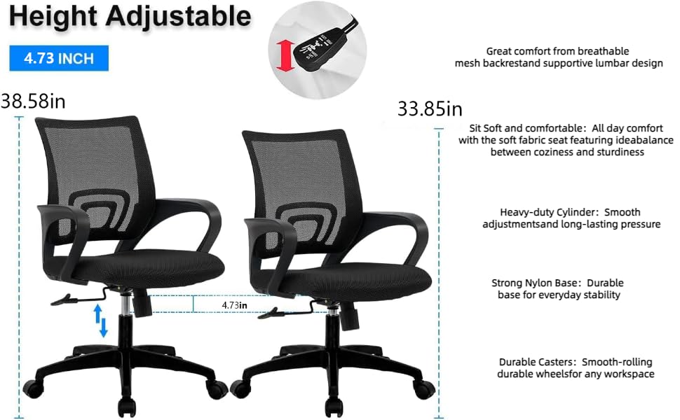 Home Office Desk Chair Ergonomic Adjustable with Lumbar Support Blue I4729