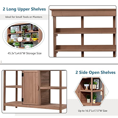 Merax 66" Outdoor Farmhouse Wooden Potting Bench Table with 2 Drawers and Cabinet, Brown U7933
