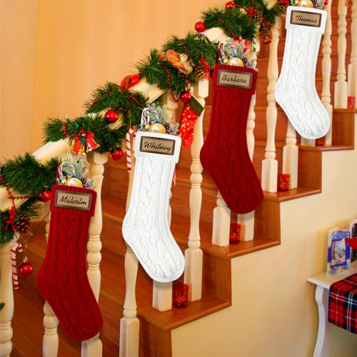 4PACK Christmas Stockings 18Inches Cable Knitted with Name Tags Red White U8263