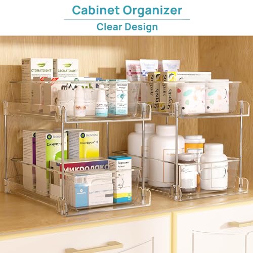 Vtopmart 4 Pack 2 Tier Clear Under Sink Organizer with Pull-Out Track E175