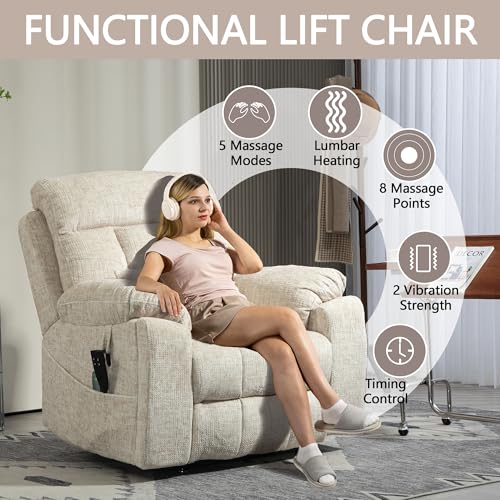 Power Lift Chair Recliner with Massage and Heat for Adults, Dual Motor H2507