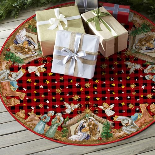 AVOIN colorlife Buffalo Plaid Christmas Tree Skirt 48 Inch R380