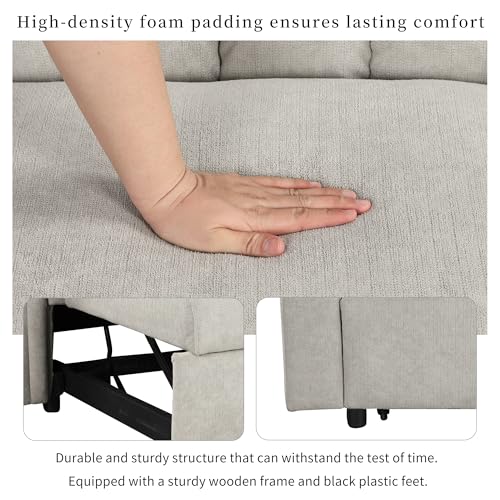 3 in 1 Convertible Sleeper Sofa Bed with Adjustable Backrest, Beige W32597