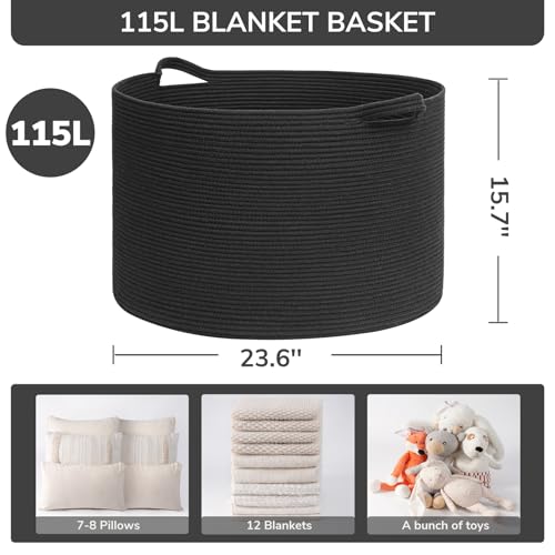INDRESSME Large Cotton Rope Storage Basket with Handles, 90L Grey R37552