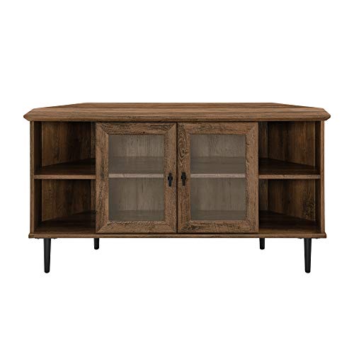 Walker Edison Modern Wood Corner TV Stand with Glass Doors, 48 Inch, Rustic Oak Y4496