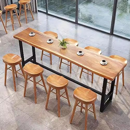 Solid Wood Bar Table,Long Narrow Dining Table Kitchen Table,Live Edge Bar Height Table Pub Tables with Footrest,Farmhouse Counter Height Table Coffee Bar Table,Only Table(55.1", Natural)