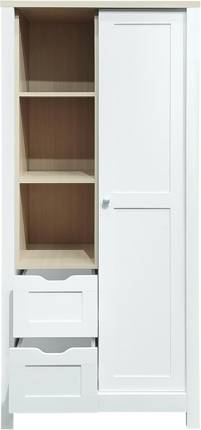 Armoire Wardrobe with Sliding Door and Drawers, White D1199