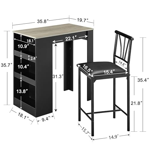 VECELO Small Bar Table and Chairs with Stools, Gray S8817