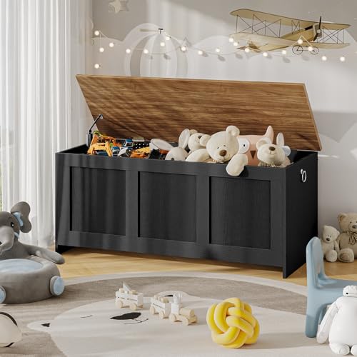 HOOBRO Storage Bench, 39.3" Retro Wooden Chest with Lift Top, White and Walnut C2921