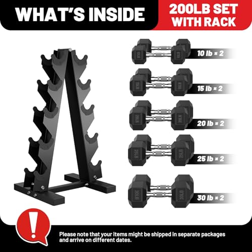 PAPABABE Hex Dumbbell Set with Rack, Rubber Coated, 60-550lb Z952579