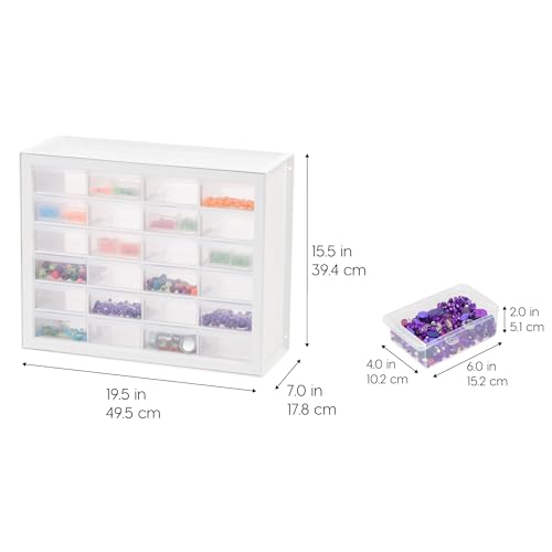 IRIS USA Plastic Drawer Storage Organizer, 24-Drawer Cabinet, White L6685