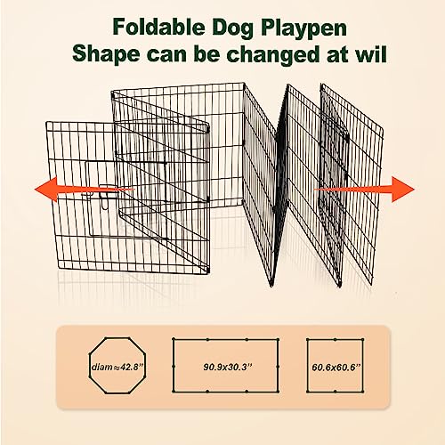 PJYuCien Dog Playpen - Metal Foldable Exercise Pen with Bottom Pad for Small Medium Pets C352