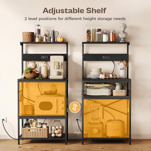 SUPERJARE Kitchen Bakers Rack with Power Outlet, Coffee Bar Table, Rustic Brown W637