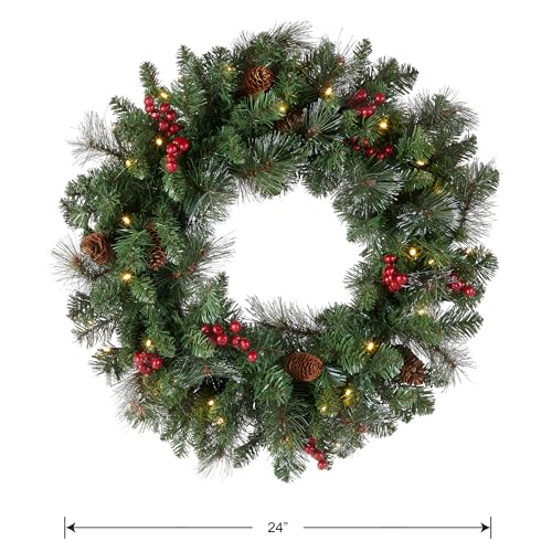 National Tree Company 30 in Pre-Lit Crestwood Spruce Artificial Christmas Wreath with Clear Lights G9281