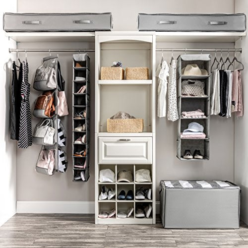 SNSLXH 5 Pack Stackable Closet Storage Basket, Foldable Closet Organizer, White W8950
