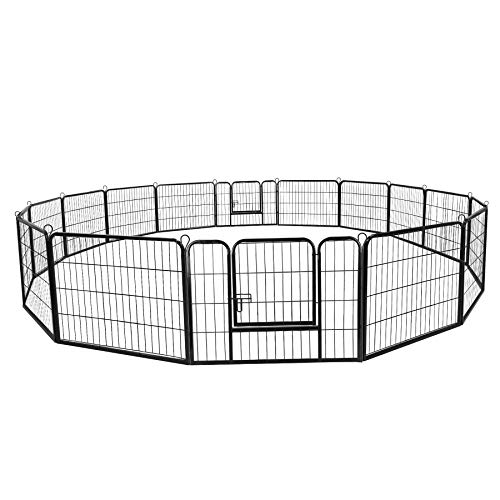 LEMY 16 Panels 32 in Metal Pet Playpen with Door, Black N86004