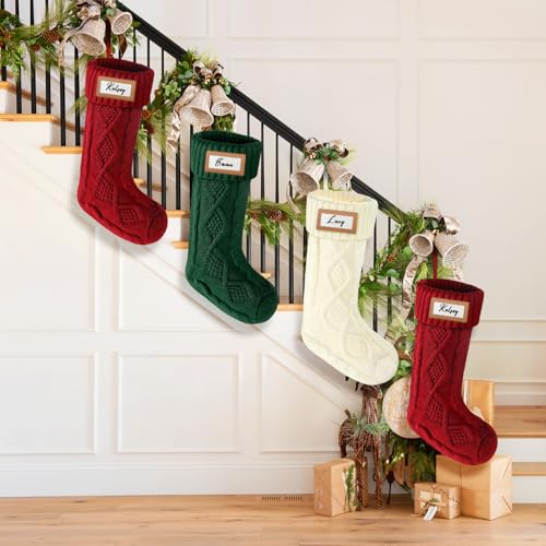 Cable Knit Christmas Stocking 18 Inch Red for Kids Holiday Fireplace Decor P481214
