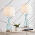 Maxax Coastal Glass Table Lamps Set of 2, Modern 25.5" Blue Glass Bedside Lamps with White Shade for Bedroom Living Room