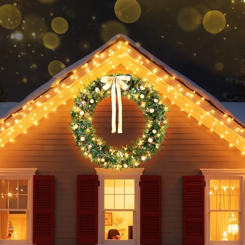 VINGLI 48 Inch Pre-lit Artificial Christmas Wreath with 150 LED Lights T885