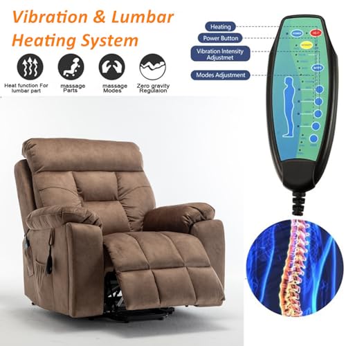 Lift Chair Recliner with Massage and Heat, Heavy Duty for Seniors, Brown V12888