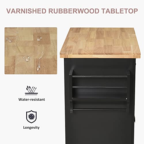 HOMCOM Kitchen Island on Wheels with Rubberwood Top, Navy Blue X7812