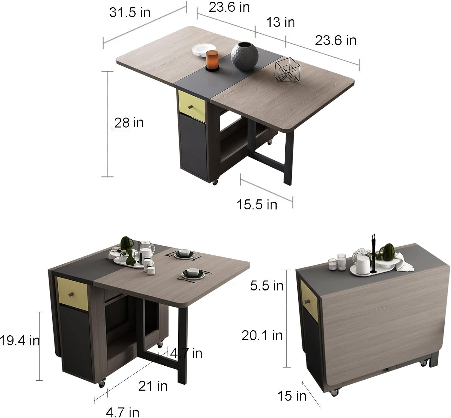 5-Piece Folding Dining Table and Chairs Set, Space Saving, Grey N220079