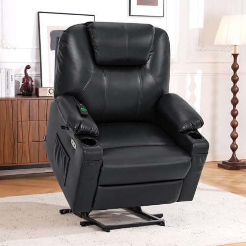 MCombo Power Lift Recliner Chair for Elderly with Heat and Massage, Faux Leather, Black V60394