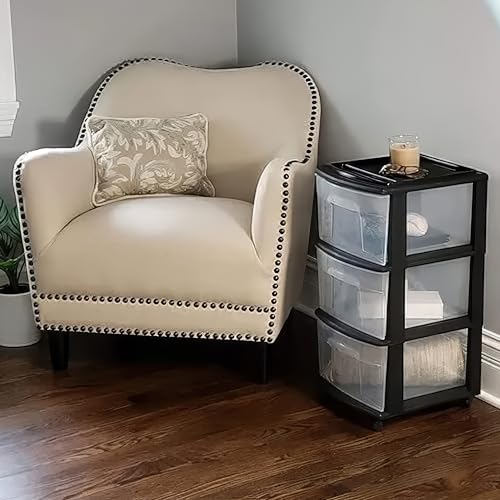HOMZ 3-Tier Clear Plastic Storage Organizer Cart with Wheels, Black Frame M4715
