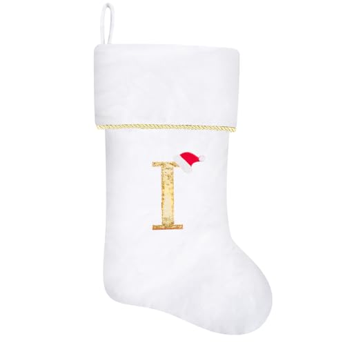 20 Inches Initial Monogram Blue Velvet Christmas Stocking with Gold Trim U394
