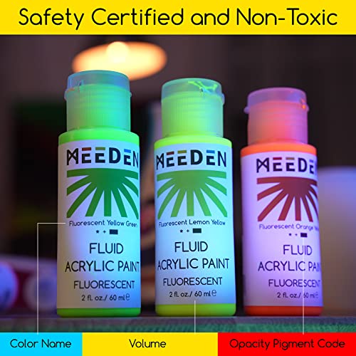 MEEDEN Fluorescent Acrylic Paint Set, 6 High Flow Colors, 2 oz F534526