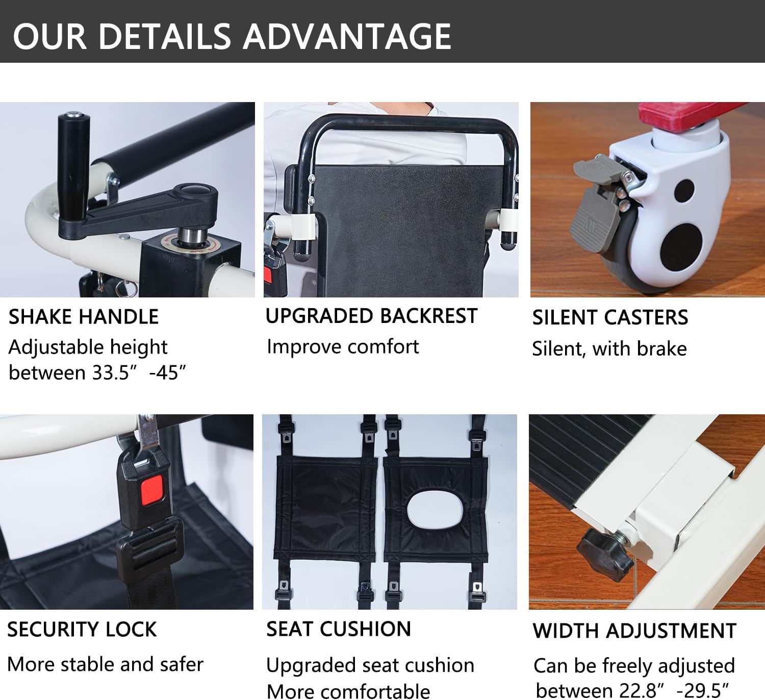 Patient Lift Transfer Chair, Height and Width Adjustable Wheelchair for Elderly and Disabled O77295