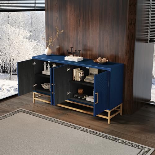 Retro Storage Cabinet with 4 Doors, Wooden Buffet Sideboard (Navy) P83037