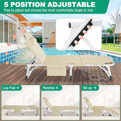 Portable Folding Camping Cot, Adjustable Reclining Chaise with Pillow U54731