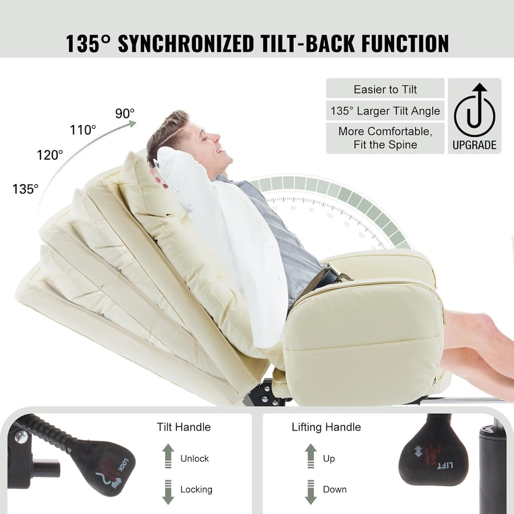 High-Back PU Leather Office Chair with Footrest, Cream White X25018