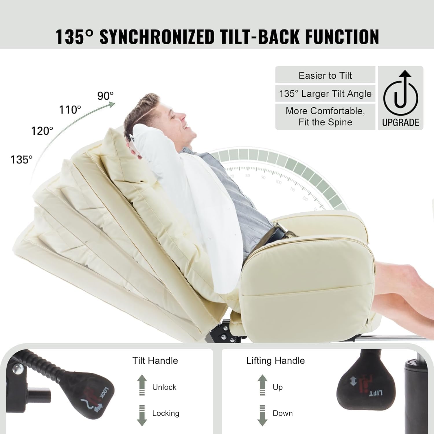 High-Back PU Leather Office Chair with Footrest, Cream White X25018