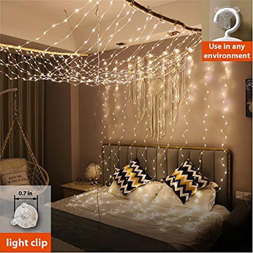 ZSJWL 2 Pack Curtain Lights, 300 LED Warm White with Remote, 9.8 × 9.8 Ft for Bedroom Window G2485