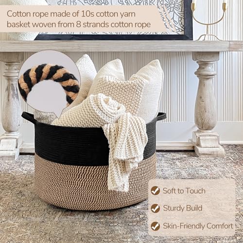 INDRESSME Large Cotton Rope Storage Basket with Handles, 90L Grey R37552