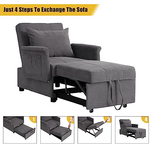 Convertible Sleeper Chair Bed with Lumbar Pillow, Black K531
