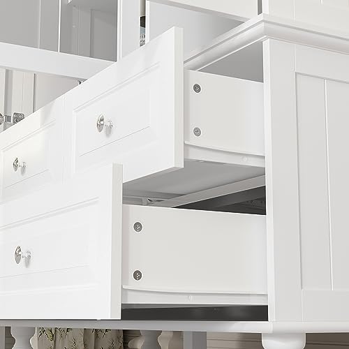 Hitow 3 Door Wardrobe Armoire with Mirror, 5 Drawers & Hanging Rod, White A105