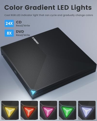 External CD DVD Drive for Laptop, USB 3.0 Type-C, Slim Portable Burner T70166