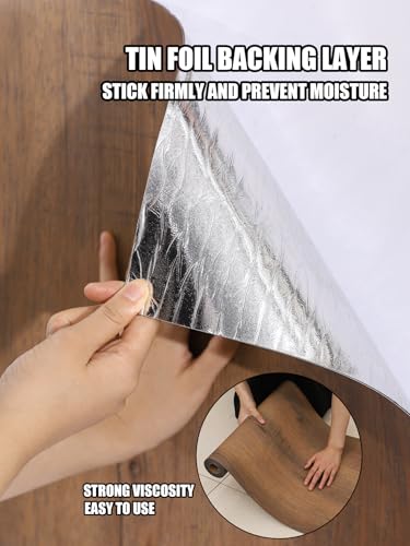 Luxury Wood Grain Peel and Stick Vinyl Flooring Roll 17.72" x 118" Grey R228